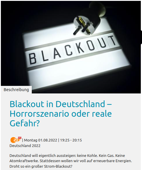 Blackout-Angst - das ZDF legt die alten Mythen wieder neu auf