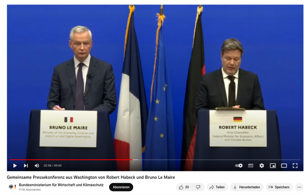Robert Habeck und Bruno Le Maire in den USA - Inflation Reduction Act 